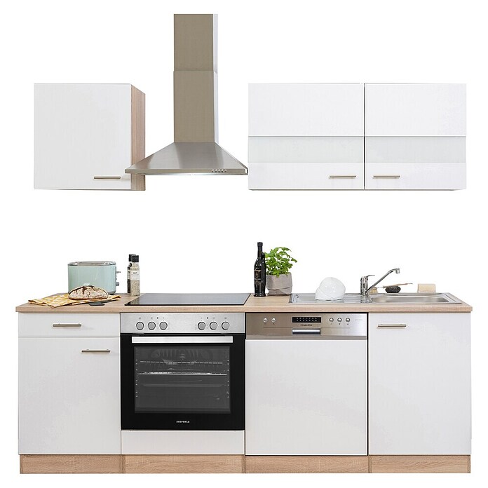 Respekta Küchenzeile KB220ESWC (Breite: 220 cm, Mit Elektrogeräten, Weiß)