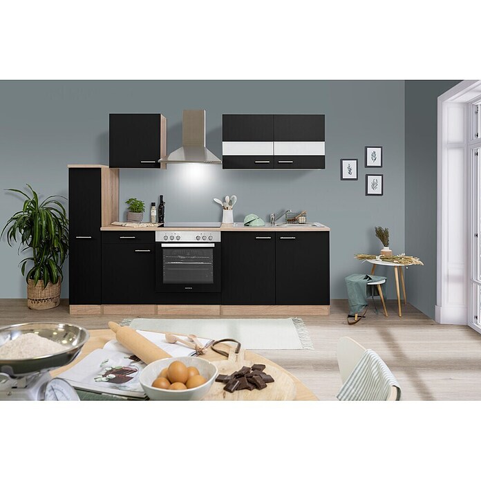 Respekta Küchenzeile KB240ESSC (Breite: 240 cm, Mit Elektrogeräten, Schwarz)