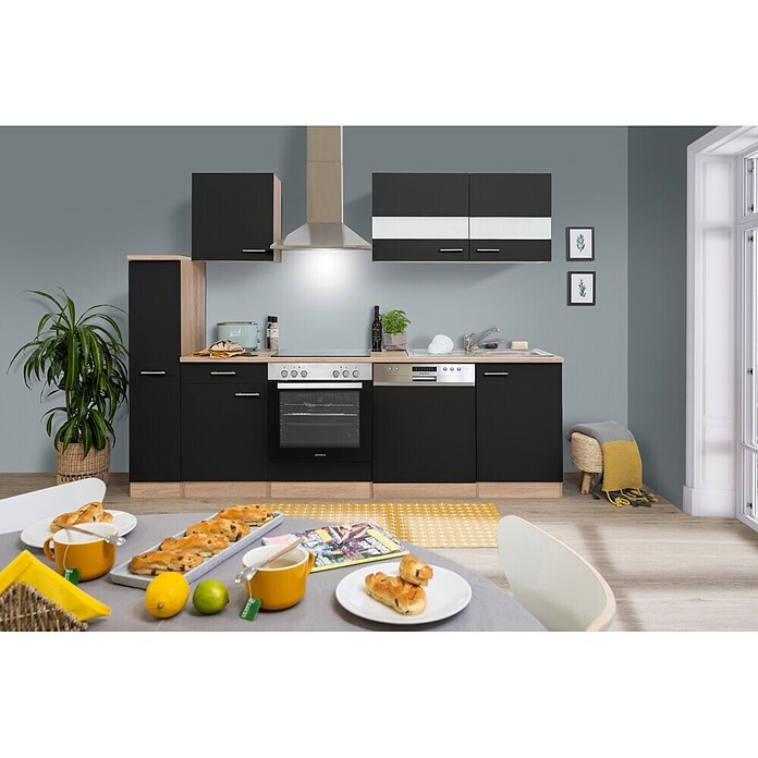 Respekta Küchenzeile KB250ESSC (Breite: 250 cm, Mit Elektrogeräten, Schwarz)