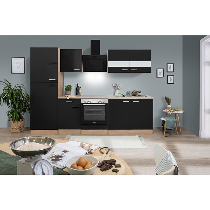 Respekta Küchenzeile KB270ESSCGKE (Breite: 270 cm, Mit Elektrogeräten, Schwarz)