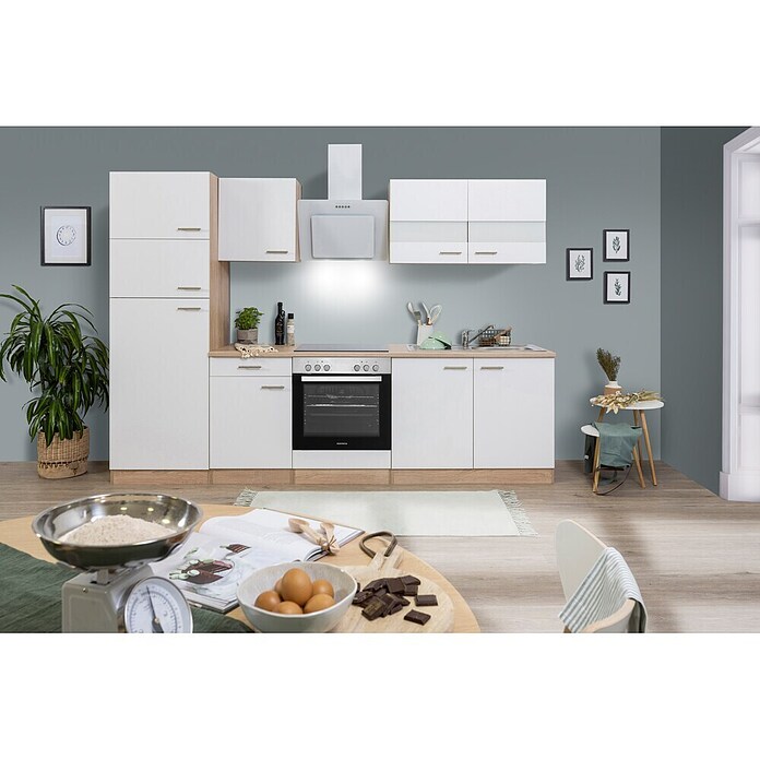 Respekta Küchenzeile KB270ESWCGKE (Breite: 270 cm, Mit Elektrogeräten, Weiß)