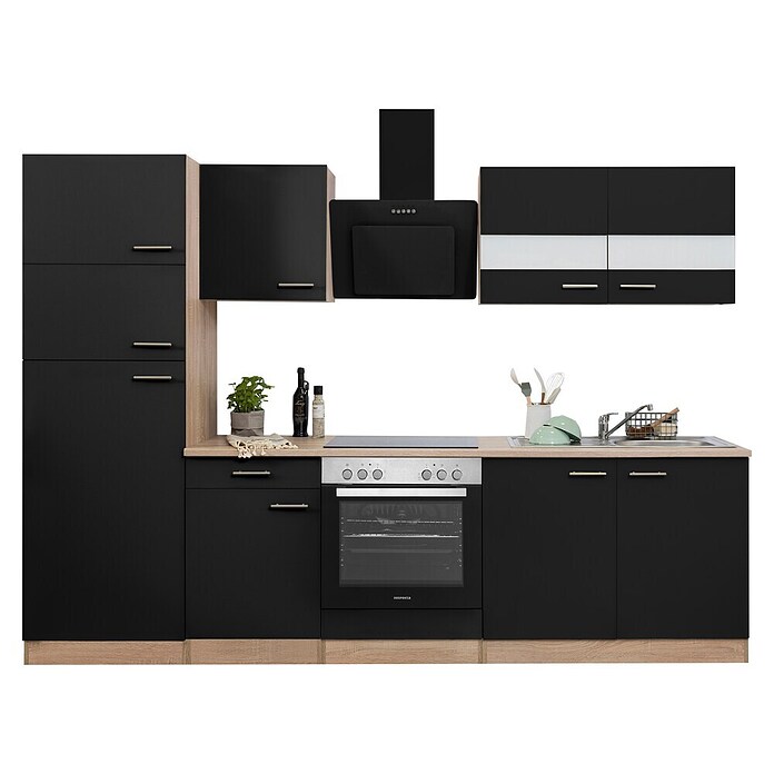 Respekta Küchenzeile KB270ESSCGKE (Breite: 270 cm, Mit Elektrogeräten, Schwarz)