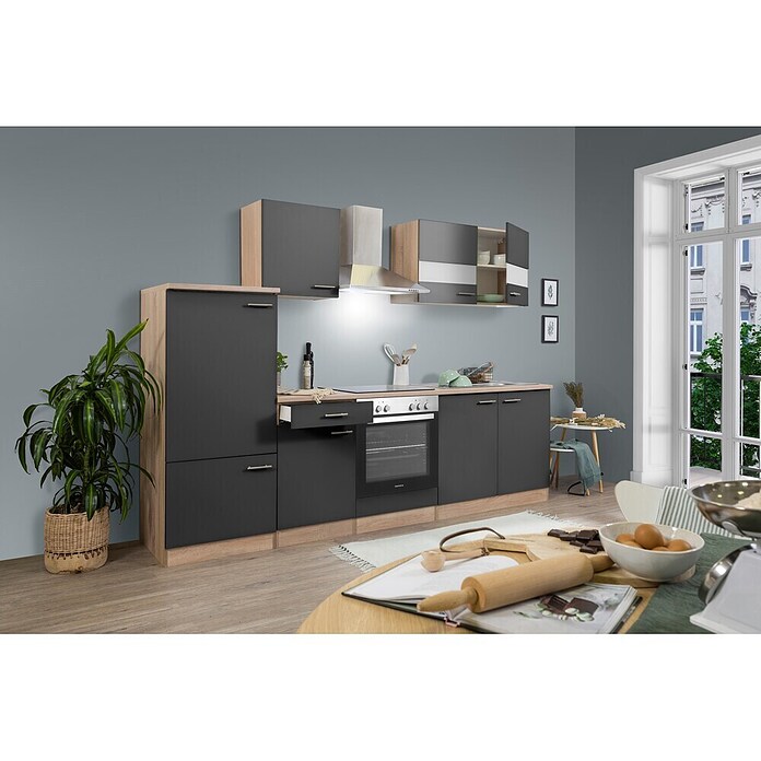 Respekta Küchenzeile KB270ESGC (Breite: 270 cm, Mit Elektrogeräten, Grau)