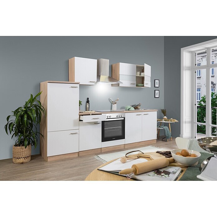 Respekta Küchenzeile KB270ESWC (Breite: 270 cm, Mit Elektrogeräten, Weiß)