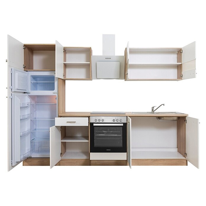 Respekta Küchenzeile KB270ESWCGKE (Breite: 270 cm, Mit Elektrogeräten, Weiß)