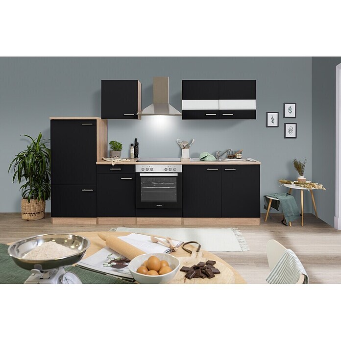 Respekta Küchenzeile KB270ESSC (Breite: 270 cm, Mit Elektrogeräten, Schwarz)