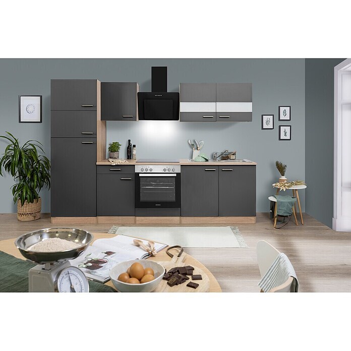 Respekta Küchenzeile KB270ESGCGKE (Breite: 270 cm, Mit Elektrogeräten, Grau)