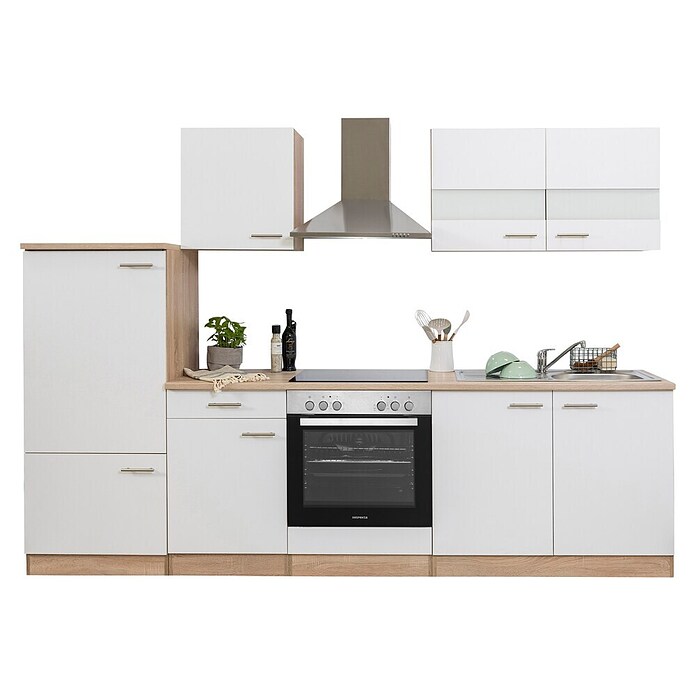 Respekta Küchenzeile KB270ESWC (Breite: 270 cm, Mit Elektrogeräten, Weiß)