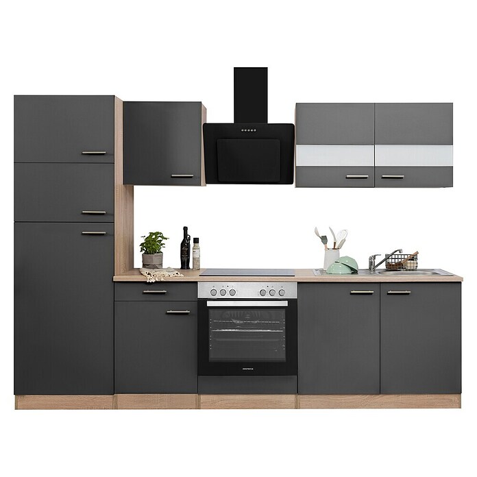 Respekta Küchenzeile KB270ESGCGKE (Breite: 270 cm, Mit Elektrogeräten, Grau)
