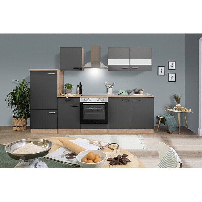 Respekta Küchenzeile KB270ESGC (Breite: 270 cm, Mit Elektrogeräten, Grau)