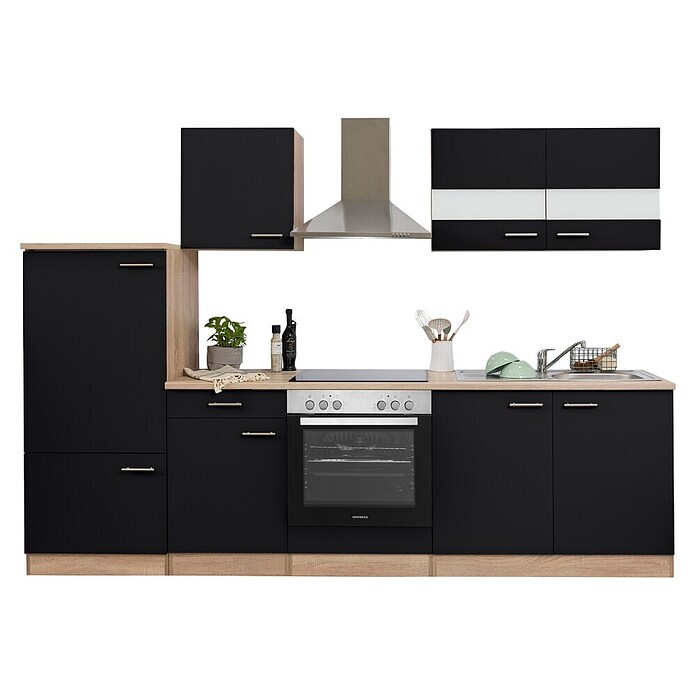 Respekta Küchenzeile KB270ESSC (Breite: 270 cm, Mit Elektrogeräten, Schwarz)