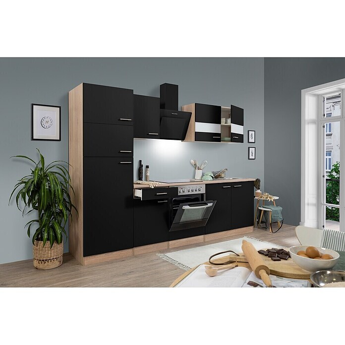 Respekta Küchenzeile KB270ESSCGKE (Breite: 270 cm, Mit Elektrogeräten, Schwarz)