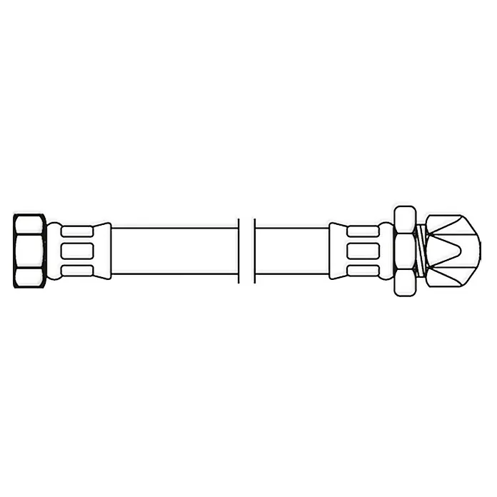 Flexo Verlängerungsschlauch - ⅜″, Länge: 100 cm, Quetschverschraubung 10 mm - Eine detaillierte Strichzeichnung eines Spannschlosses, das ein präzises und technisches Design auf schwarzem Hintergrund zeigt.