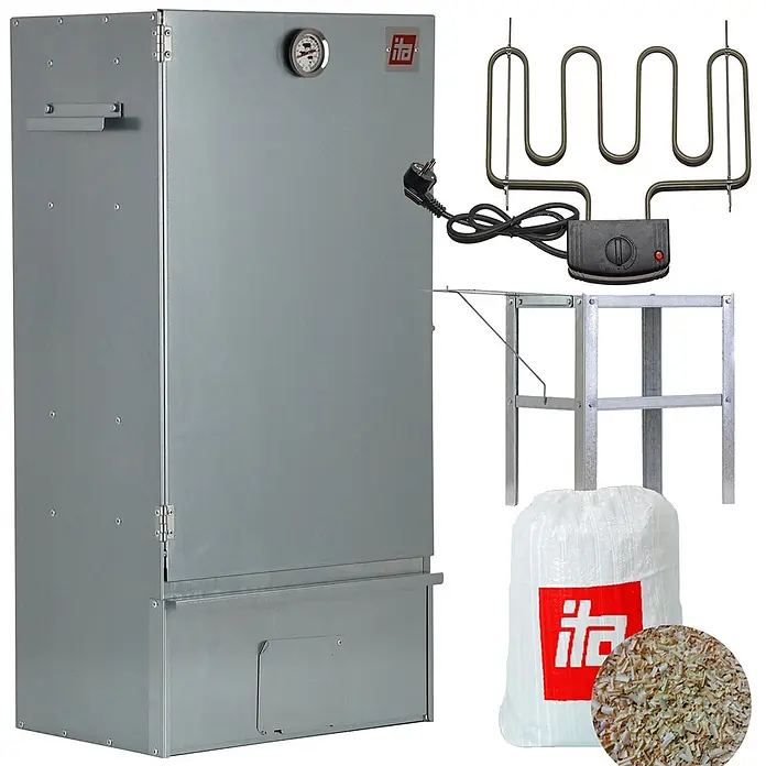 ITA Räucherofen 7001 81x30x40 cm Legierter Stahl mit Heizelement Tisch -  - Räucherofen-Set aus verzinktem Metall mit Elektroheizer, Ständer und Holzspänen.