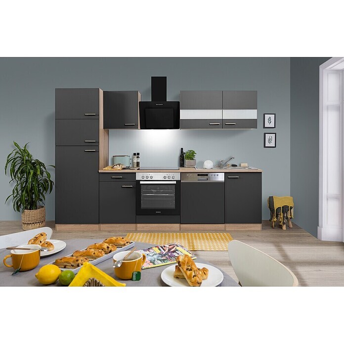 Respekta Küchenzeile KB280ESGCGKE (Breite: 280 cm, Mit Elektrogeräten, Grau)