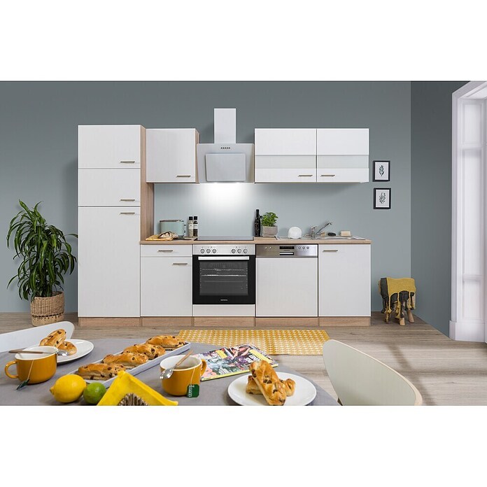 Respekta Küchenzeile KB280ESWCGKE (Breite: 280 cm, Mit Elektrogeräten, Weiß)