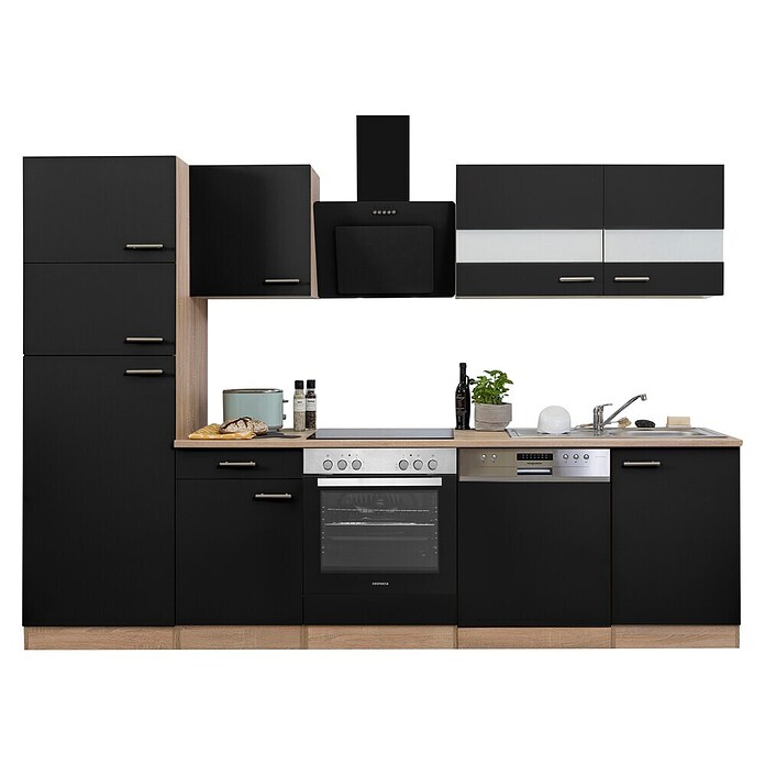 Respekta Küchenzeile KB280ESSCGKE (Breite: 280 cm, Mit Elektrogeräten, Schwarz)