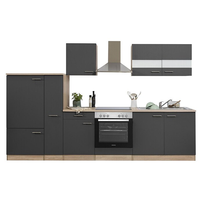 Respekta Küchenzeile KB300ESGC (Breite: 300 cm, Mit Elektrogeräten, Grau)