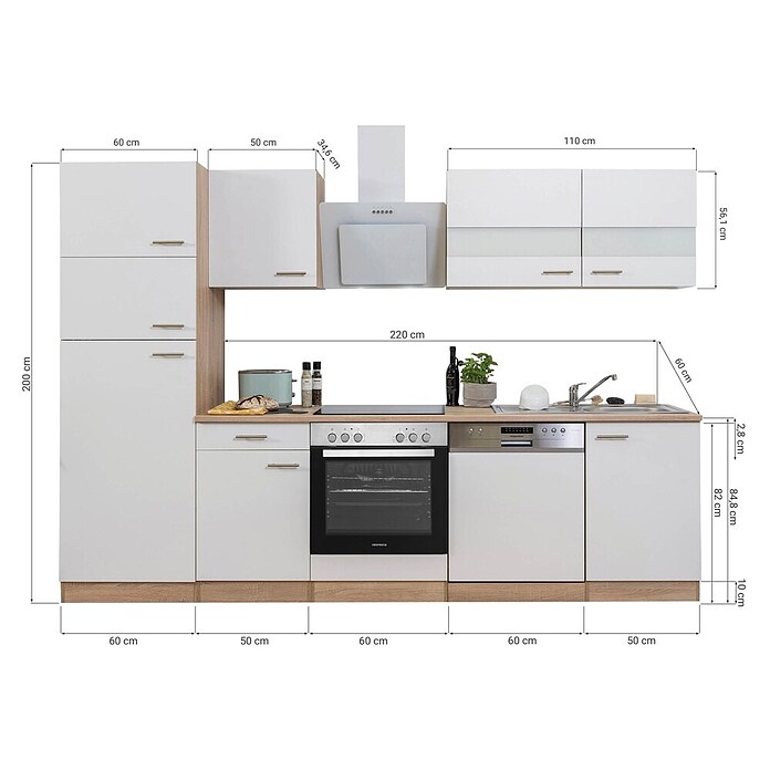 Respekta Küchenzeile KB280ESSCGKE (Breite: 280 cm, Mit Elektrogeräten, Schwarz)