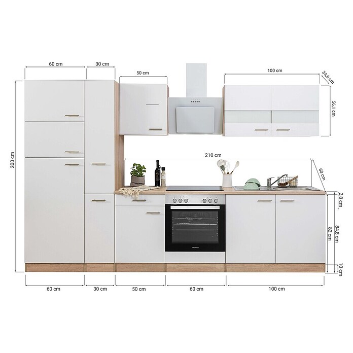 Respekta Küchenzeile KB300ESSCGKE (Breite: 300 cm, Mit Elektrogeräten, Schwarz)