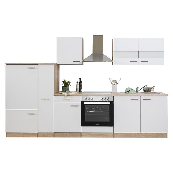 Respekta Küchenzeile KB300ESWC (Breite: 300 cm, Mit Elektrogeräten, Weiß)