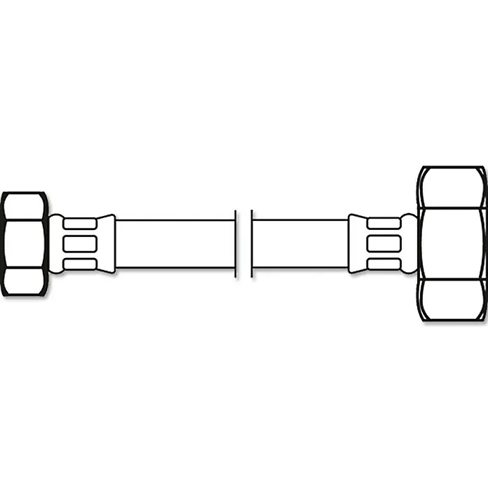Flexo Anschlussschlauch - ½″/¾″, Länge: 50 cm - Eine schematische Darstellung eines Rohrverbindungsstücks mit Schrauben und einem geraden Rohrstück in der Mitte.