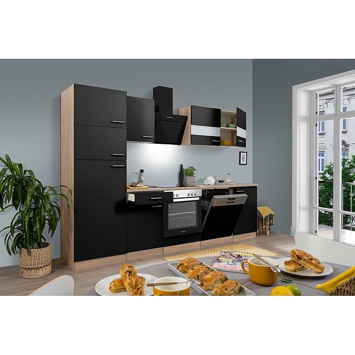 Respekta Küchenzeile KB280ESSCGKE (Breite: 280 cm, Mit Elektrogeräten, Schwarz)