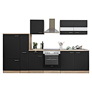 Respekta Küchenzeile Merle Typ 1 (Breite: 300 cm, Schwarz, Mit Elektrogeräten)