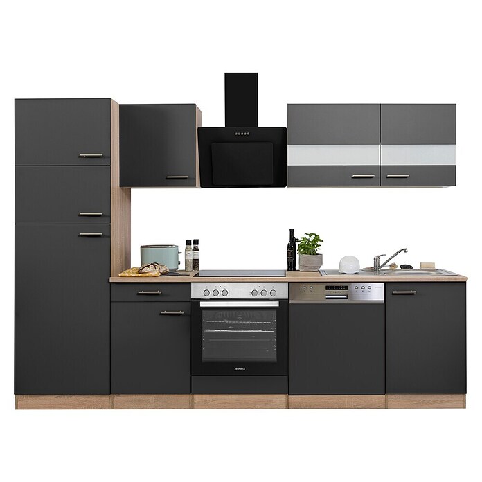 Respekta Küchenzeile KB280ESGCGKE (Breite: 280 cm, Mit Elektrogeräten, Grau)