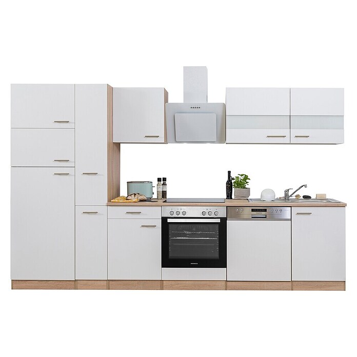 Respekta Küchenzeile KB310ESWCGKE (Breite: 310 cm, Mit Elektrogeräten, Weiß)