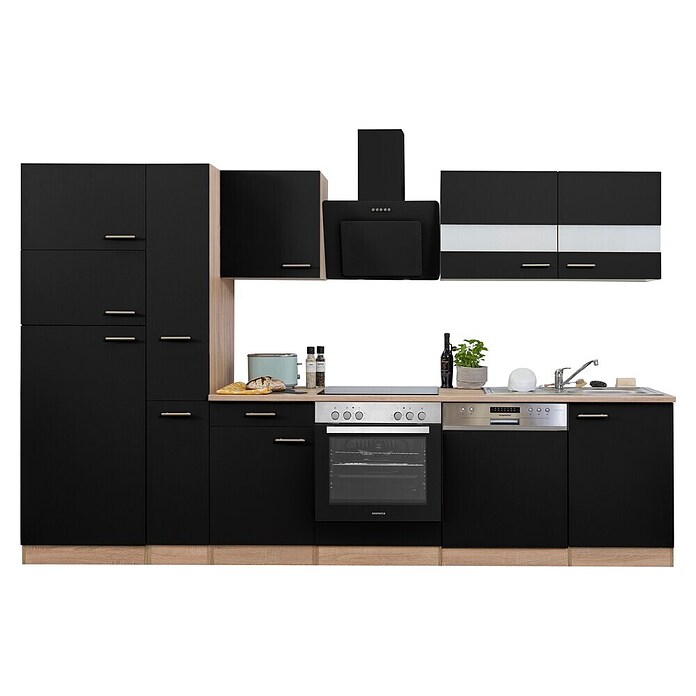 Respekta Küchenzeile KB310ESSCGKE (Breite: 310 cm, Mit Elektrogeräten, Schwarz)