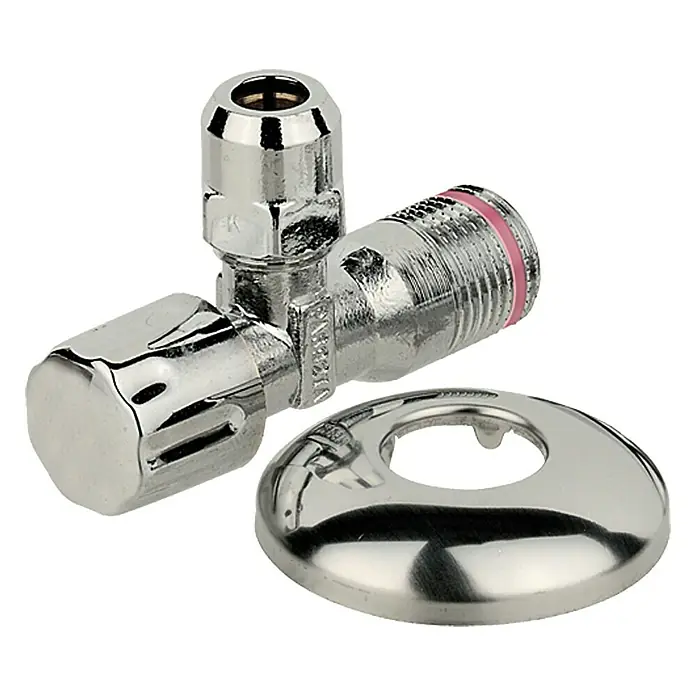 Eckventil - ½″, Durchmesser: 10 mm, Verchromt - Eckventil mit Rosette, verchromt, für den Anschluss an Sanitäranlagen, ideal für Waschbecken und Toiletten.