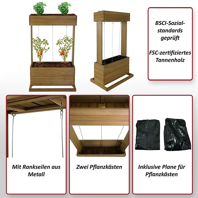 Proregal Kräuterhochbeet mit Rankgitter - L x B x H: 50 x 85 x 145 cm, Material: Holz