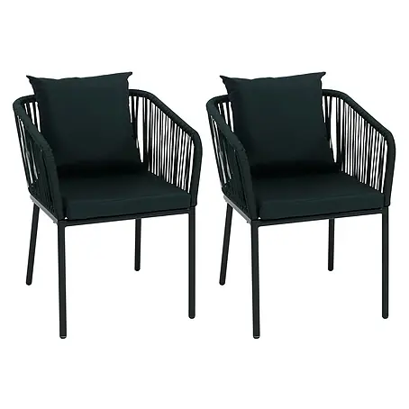 2er-Set Gartenstuhl | HxBxT 75x55x55cm | Sitzhöhe 48cm | wetterfest Aluminium Seilgeflecht Rope | Dunkelgrün | Outdoor Armlehne