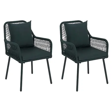 2er-Set Gartenstuhl | HxBxT 81x54x62cm | Outdoor Sitz-/Rückenpolster Aluminium Seilgeflecht Rope | Grün | Bezug Grün