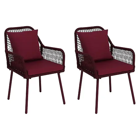 2er-Set Gartenstuhl | HxBxT 81x54x62cm | Outdoor Sitz-/Rückenpolster Aluminium Seilgeflecht Rope | Bordeaux | Bezug Bordeaux