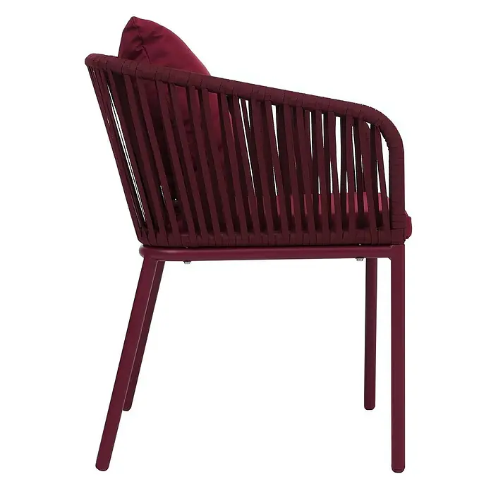 Mendler Gartenstuhl-Set HWC-N41 - 2 Stk., Textil, Bordeaux, Kissen bordeaux, B x T x H: 55 x 55 x 75 cm - Weinroter Sessel mit geflochtener Rückenlehne und Armlehnen, passendem Stoffkissen und Metallgestell.