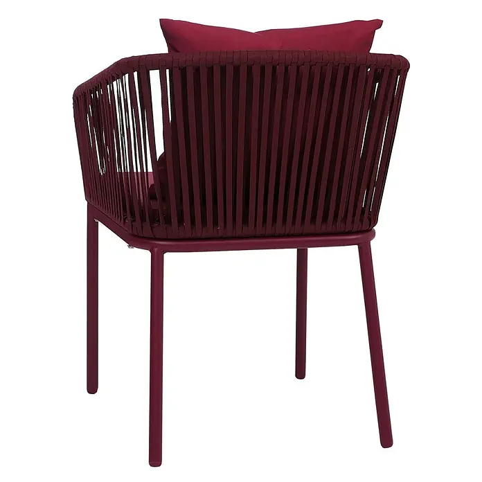Mendler Gartenstuhl-Set HWC-N41 - 2 Stk., Textil, Bordeaux, Kissen bordeaux, B x T x H: 55 x 55 x 75 cm - Bordeauxfarbener Outdoor-Sessel mit geflochtener Rückenlehne, Metallrahmen und passenden Kissen.