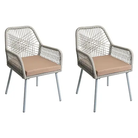 2er-Set Gartenstuhl | HxBxT 81x54x62cm | Sitzhöhe 46cm | Outdoor Sitzpolster Aluminium Seilgeflecht Rope | Grau
