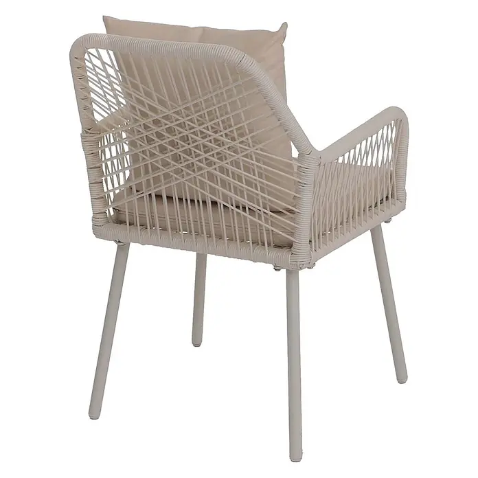 Mendler 2x Gartenstuhl HWC-O12 Rückenpolster - creme, Bezug creme -  - Cremefarbener Outdoor-Sessel mit Geflecht, Kissen und Metallbeinen.
