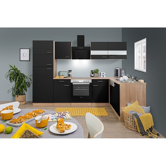 Respekta Winkelküche KBL280ESSSC (172 x 280 cm, Schwarz)