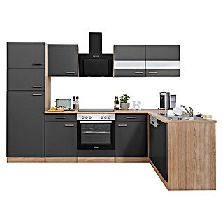 Respekta Winkelküche Merle (B x T: 280 x 172 cm, Grau, Mit Elektrogeräten, Volumen Backofen: 72 l)