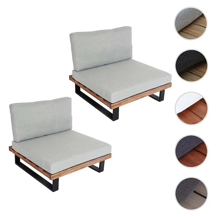 Proregal Garten-Loungesessel 2er Set Polster Dunkelgrau - 2 Stk., Akazienholz, Dunkelgrau, B x T x H: 82 x 82 x 75 cm