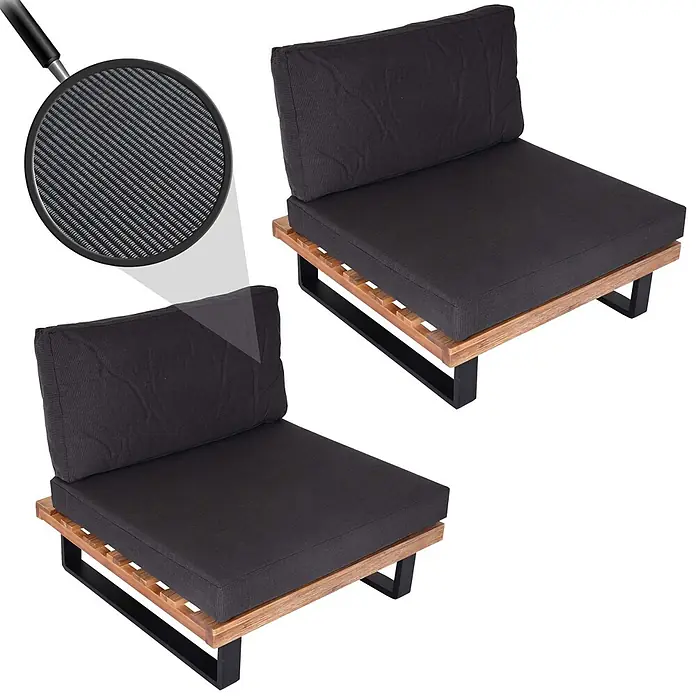 Proregal Garten-Loungesessel 2er Set Polster Dunkelgrau - 2 Stk., Akazienholz, Dunkelgrau, B x T x H: 82 x 82 x 75 cm