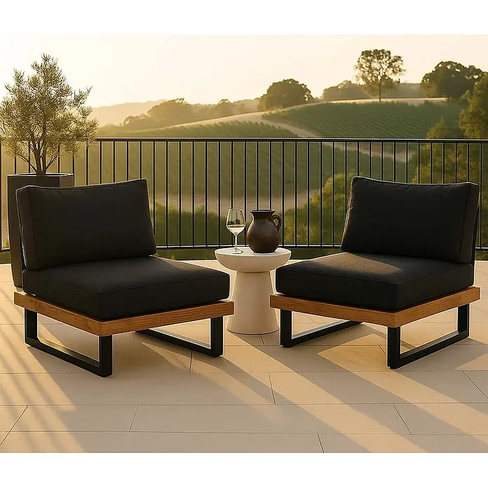 Proregal Garten-Loungesessel 2er Set Polster Dunkelgrau - 2 Stk., Akazienholz, Dunkelgrau, B x T x H: 82 x 82 x 75 cm