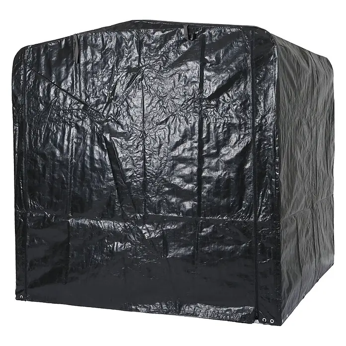 Gerätehaus | HxBxT 201x201x201cm | Gartenschuppen Geräteschuppen Gartenhaus | Anthrazit | Alu UV-Schutz wasserfest -  - Schwarze, zerknitterte Schwerlastabdeckung, wahrscheinlich für Außengeräte, mit Ösen.