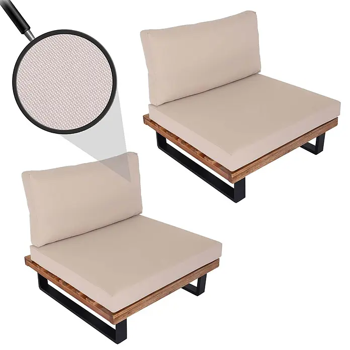 Proregal Garten-Loungesessel 2er Set Polster Beige - 2 Stk., Akazienholz, Beige, B x T x H: 82 x 82 x 75 cm