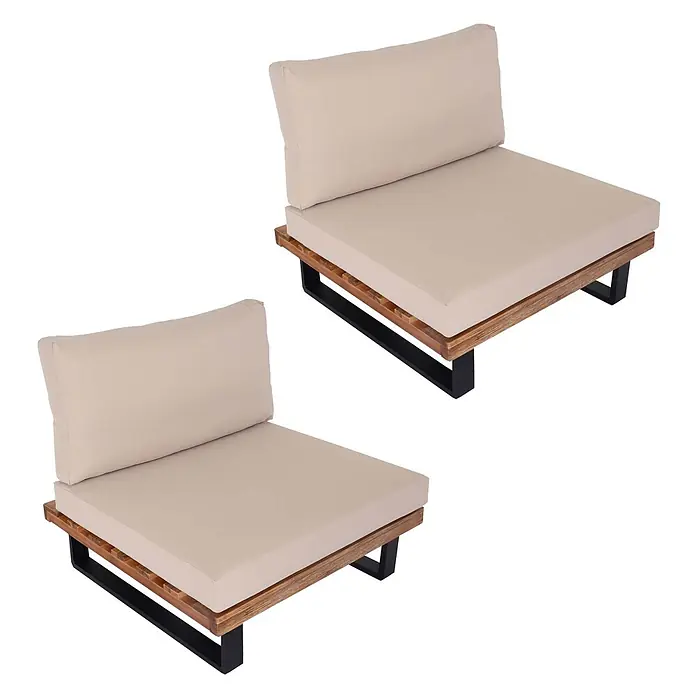 Proregal Garten-Loungesessel 2er Set Polster Beige - 2 Stk., Akazienholz, Beige, B x T x H: 82 x 82 x 75 cm