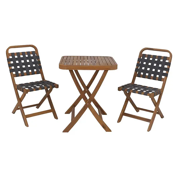 Proregal Balkonmöbel-Set 2 Stühle klappbar - 3 -tlg., Akazienholz, Klappbar, Grau