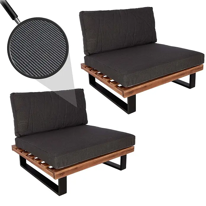 Proregal Garten-Loungesessel 2er Set Polster Dunkelgrau - 2 Stk., Akazienholz, Dunkelgrau, B x T x H: 82 x 82 x 75 cm
